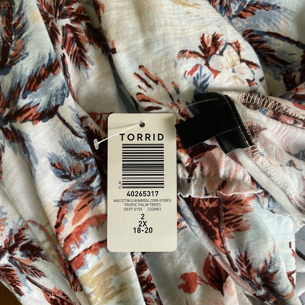 Torrid Maxi Dress Babydoll Cover Up Tropic Palm Tree Beach Short Sleeve Sz 2 NWT - Picture 7 of 11